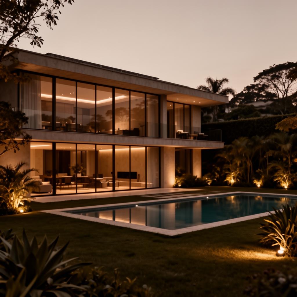 Mansão contemporânea em São Paulo ao entardecer, simbolizando patrimônio de alto padrão imobilizado