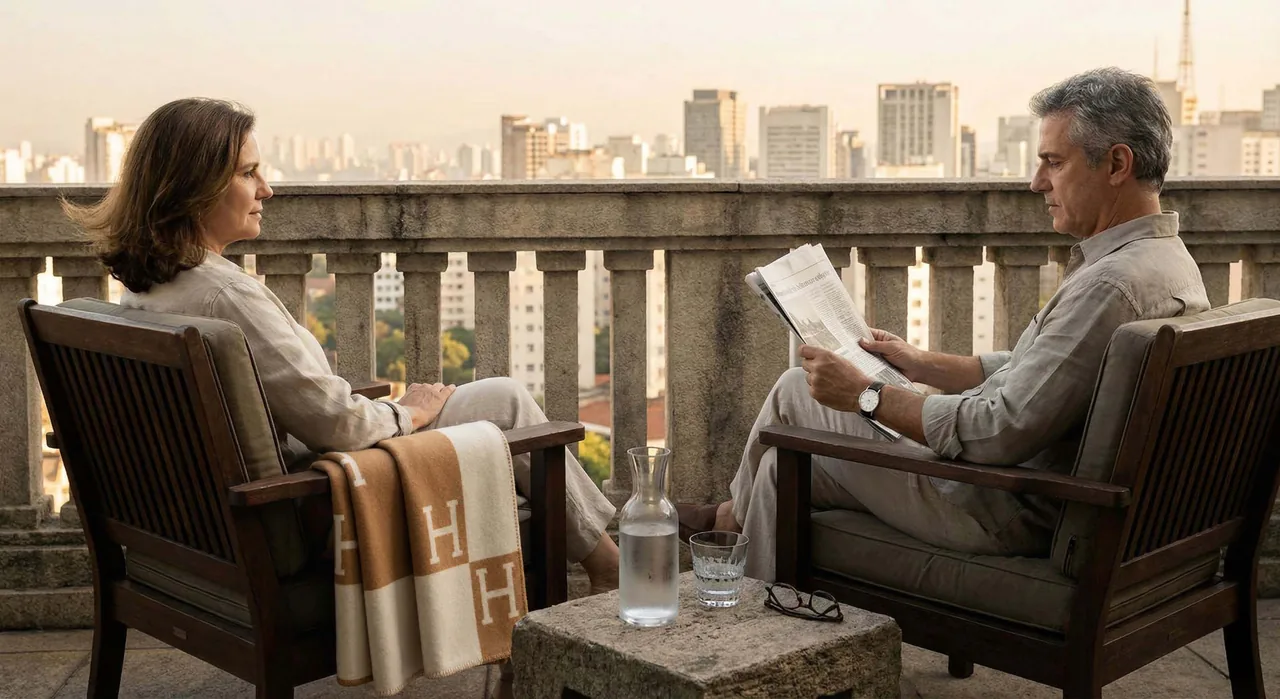 Casal contemplando a cidade em uma varanda